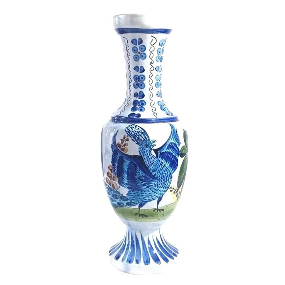 Vintage 15"  Hand-Painted Signed Tonala Mexico Pottery Vase With Peacock - Picture 5 of 12